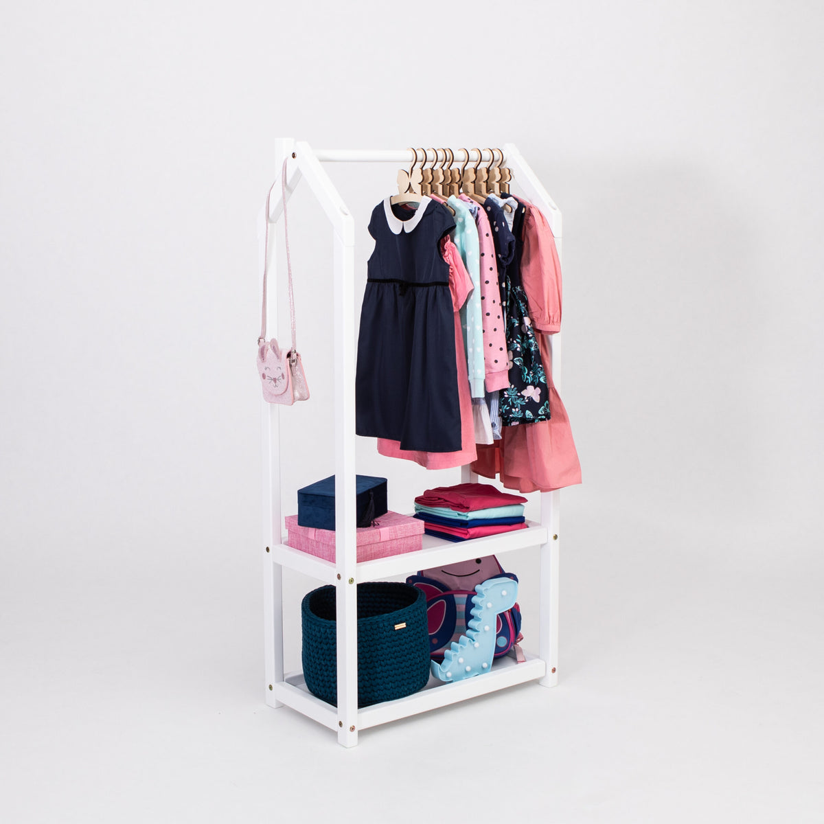 Stojak na ubrania domek ze schowkiem Montessori House Bed – widok 3