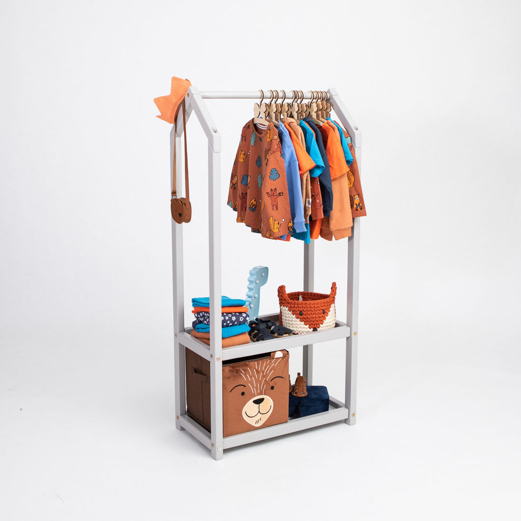 Stojak na ubrania domek ze schowkiem Montessori House Bed