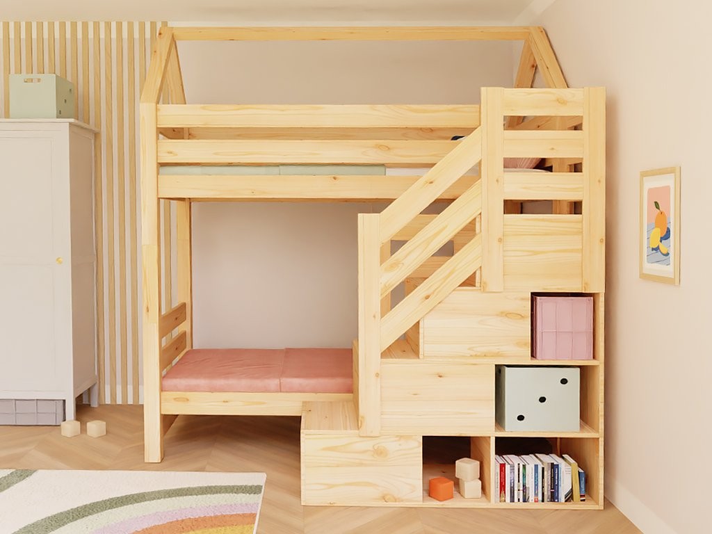 Letto a castello casetta ALPY con scala contenitore Benlemi – vista 6