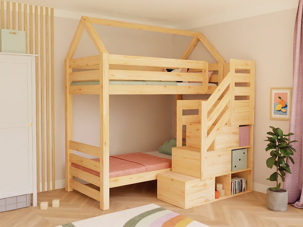 Letto a castello casetta ALPY con scala contenitore Benlemi