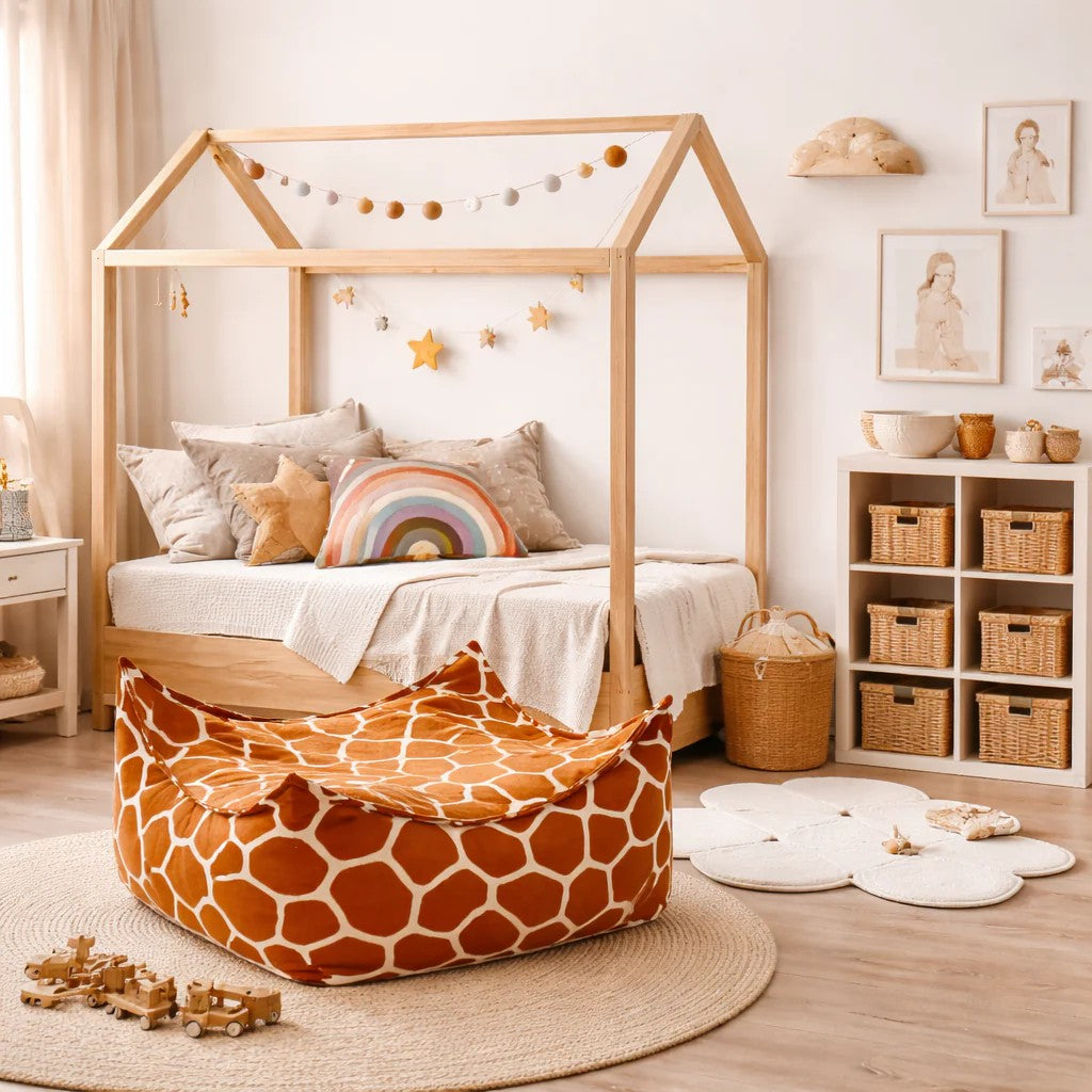 Pouf enfant carré motif girafe bees&blooms – vue 2