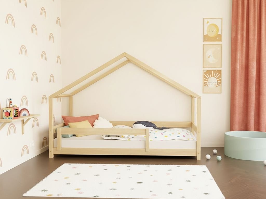 Cama casita baja LUCKY tejado frontal 80–90 cm Benlemi – vista 2