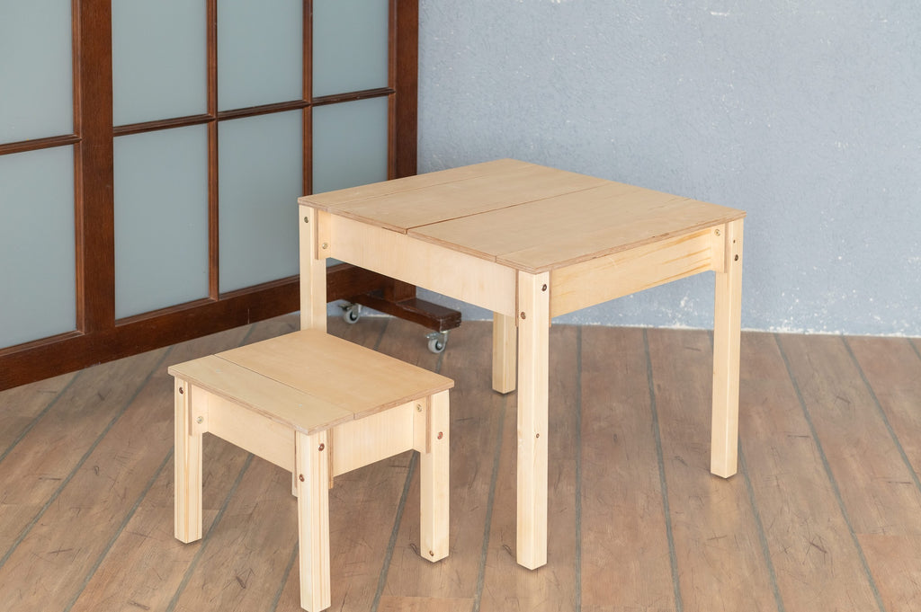 Table et chaise enfant Family-scl avec rangements en bouleau