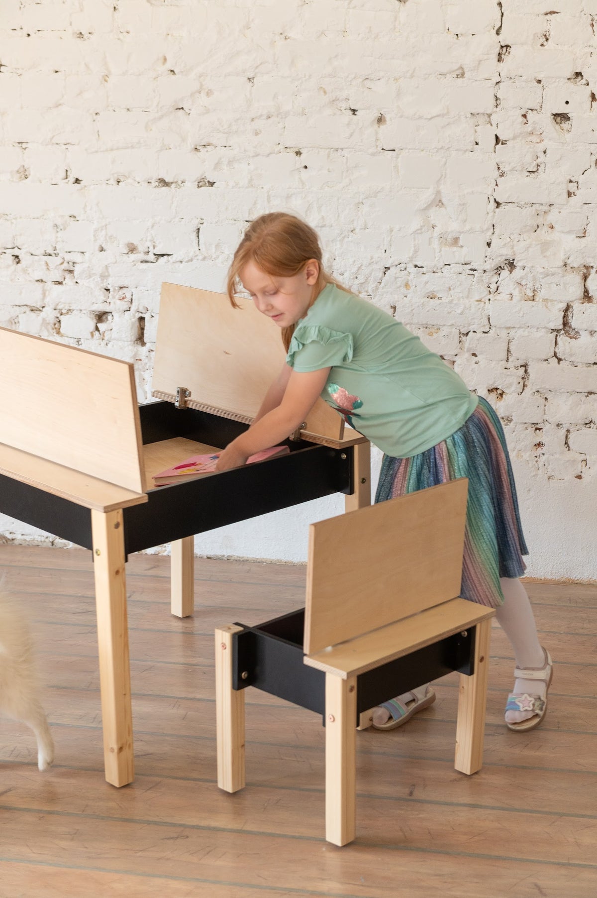 Table et chaise enfant Family-scl avec rangements en bouleau