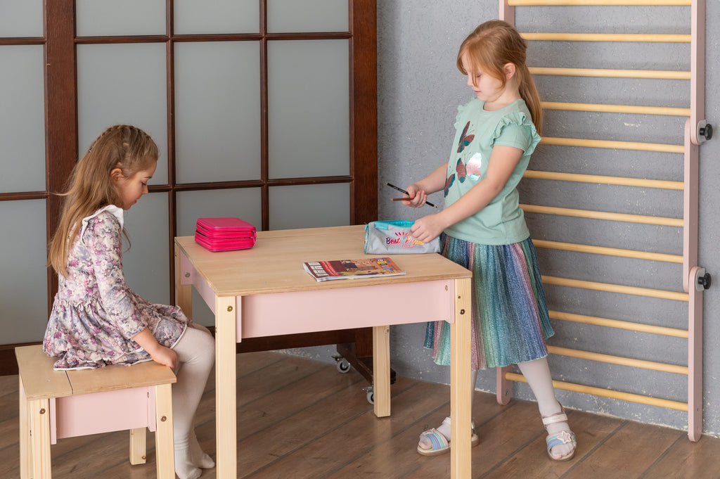 Table et chaise enfant Family-scl avec rangements en bouleau