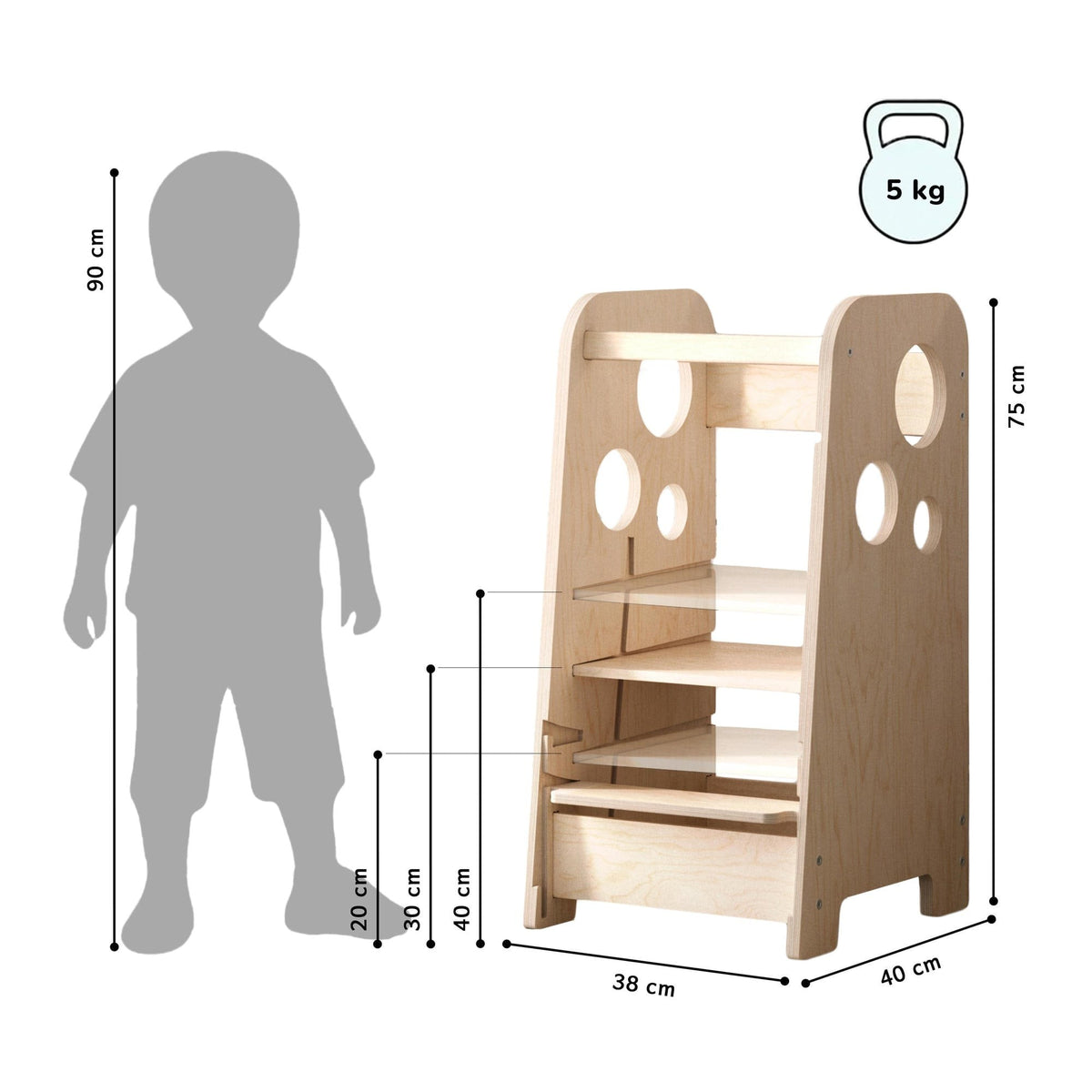 Tour d'observation réglable BusyKids 750+ 3 en 1 en bouleau