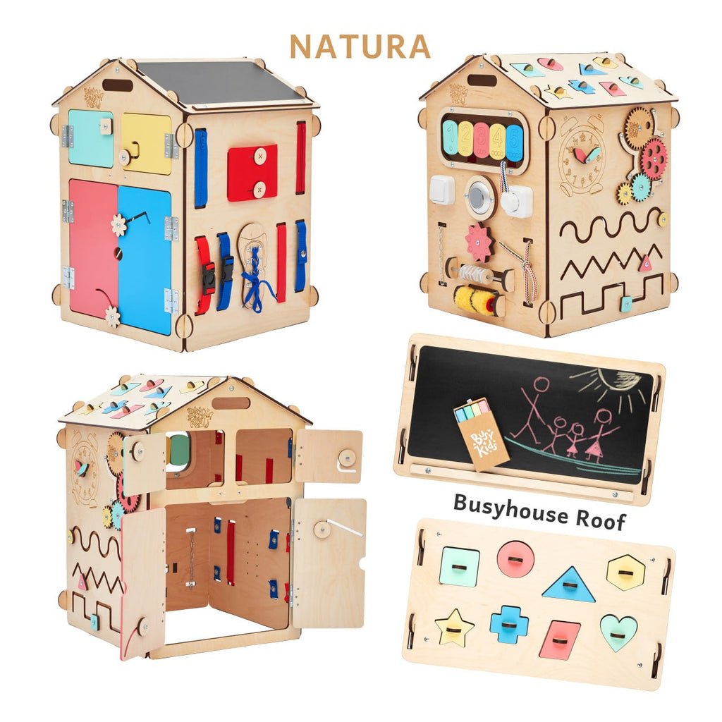 Maison busy board BusyKids en bouleau, naturel