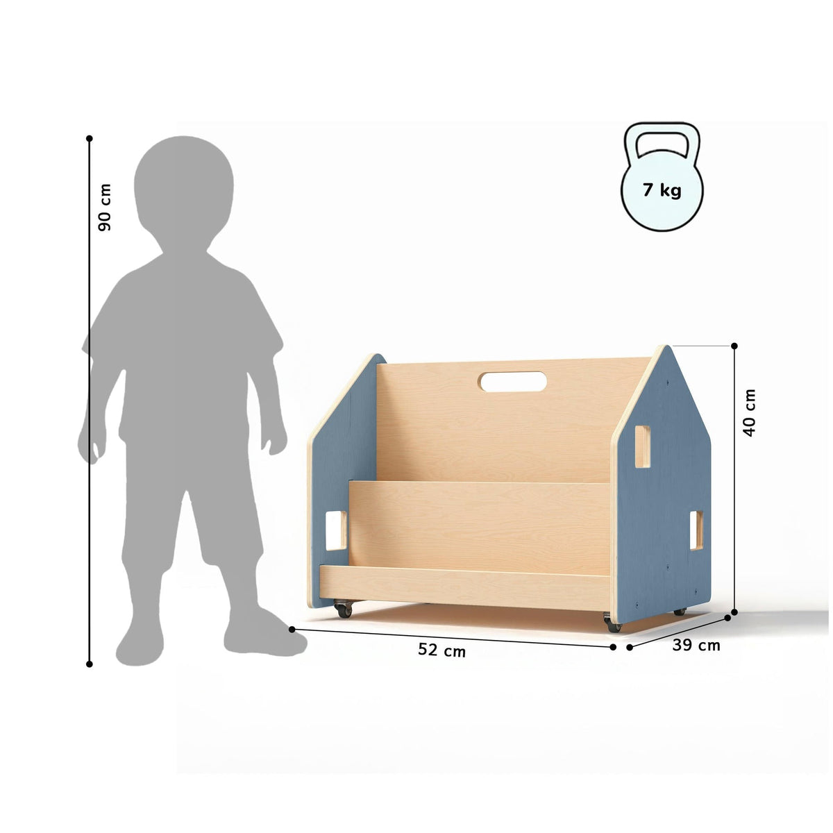 Bibliothèque double face à roulettes BusyKids, bleu clair