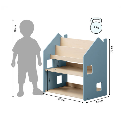 Bibliothèque et rangement à jouets BusyKids 2 en 1, bleu clair