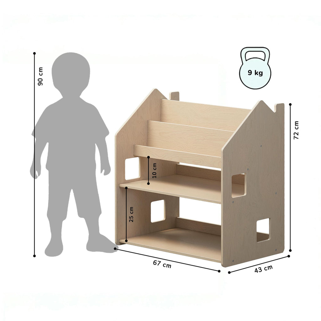 Bibliothèque et rangement à jouets BusyKids 2 en 1, naturel