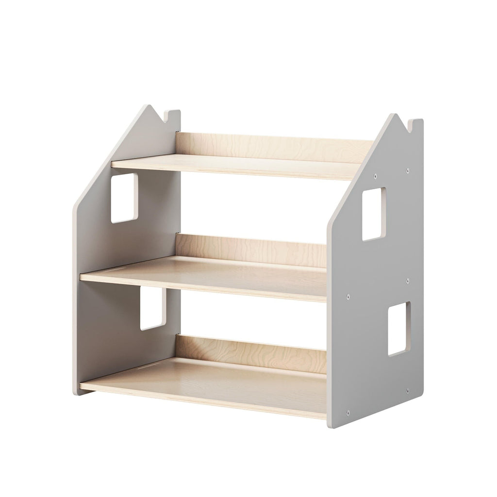 Étagère à jouets Montessori BusyKids en bouleau, gris et blanc
