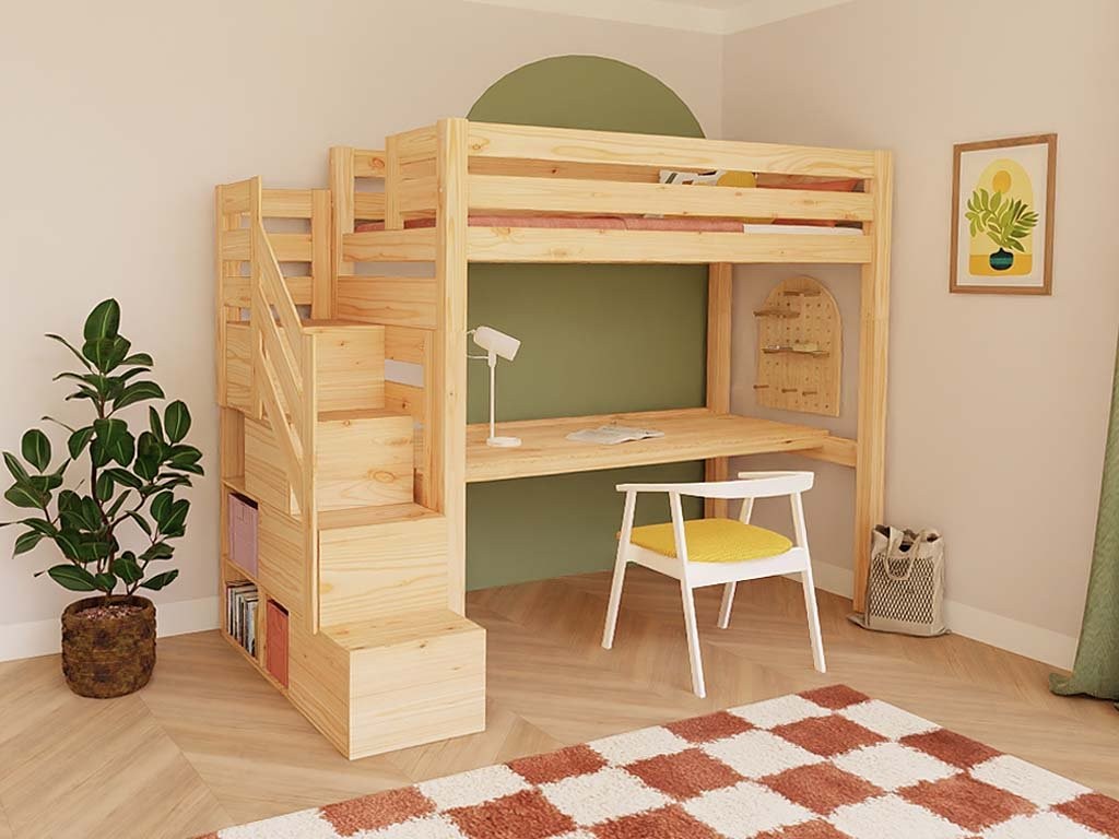 Cama alta MAKALU escalera y escritorio Benlemi