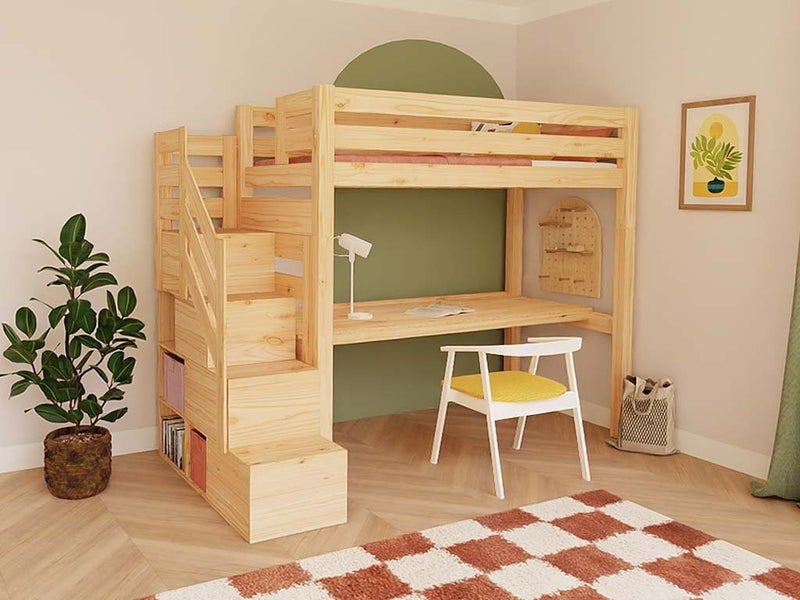 Letto a soppalco Benlemi Makalu, scala e scrivania