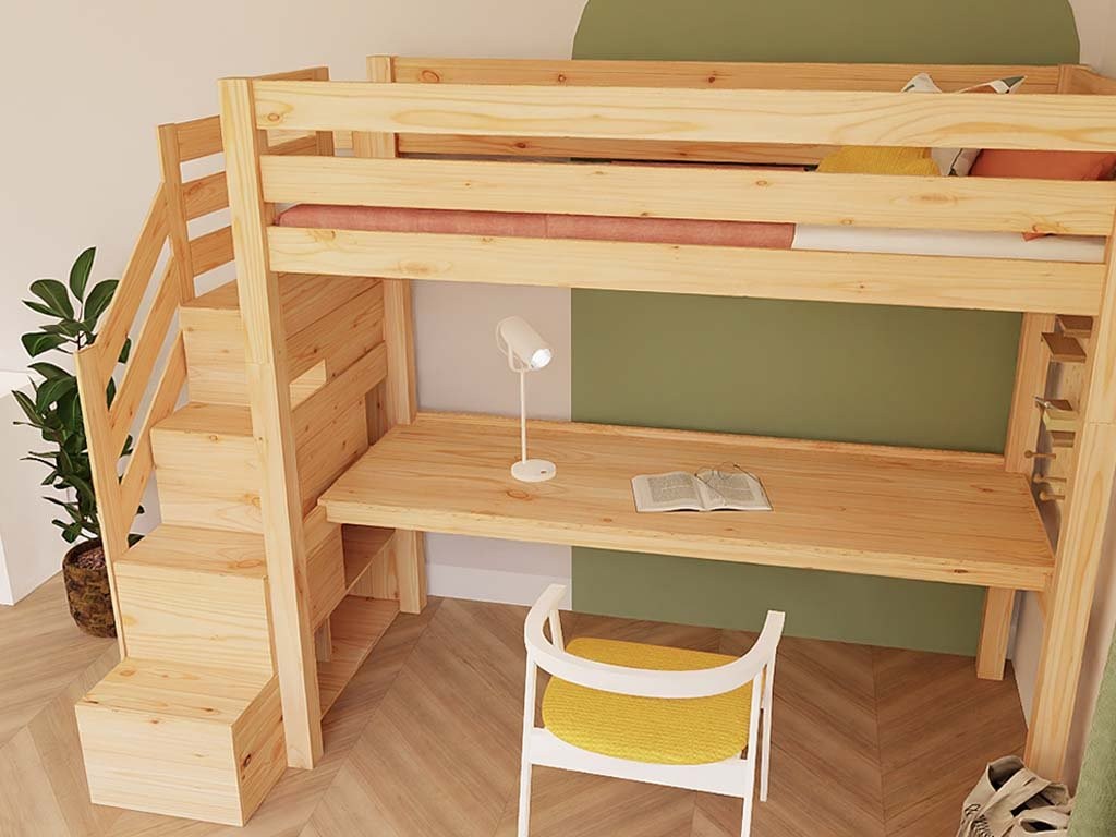 Cama alta MAKALU escalera y escritorio Benlemi – vista 4
