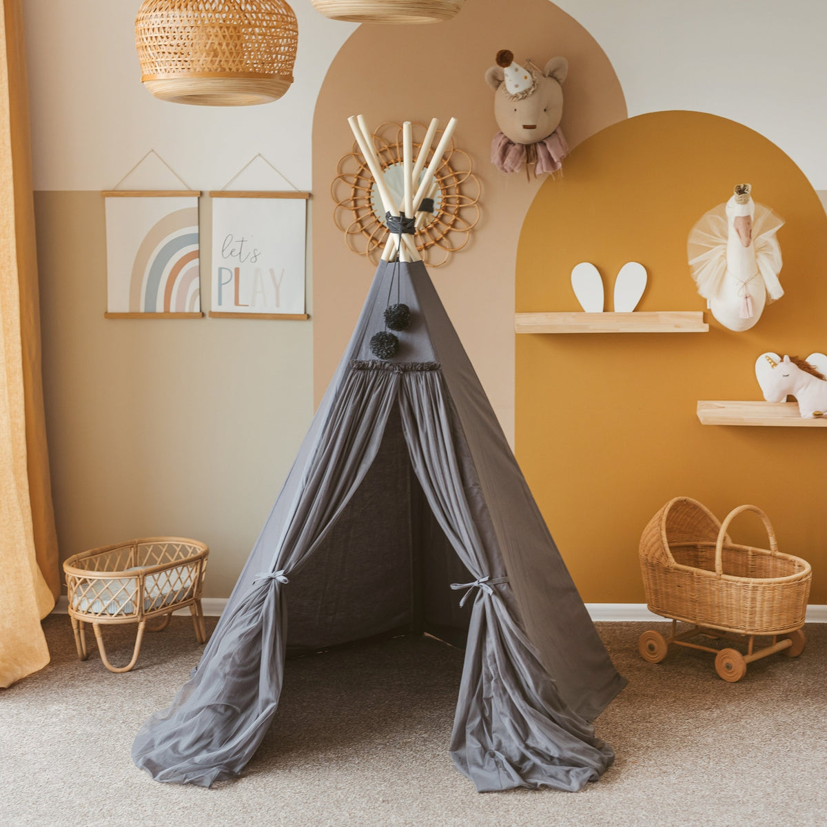 Tipi dla dzieci Fairy z tiulem szare Minicamp – widok 9