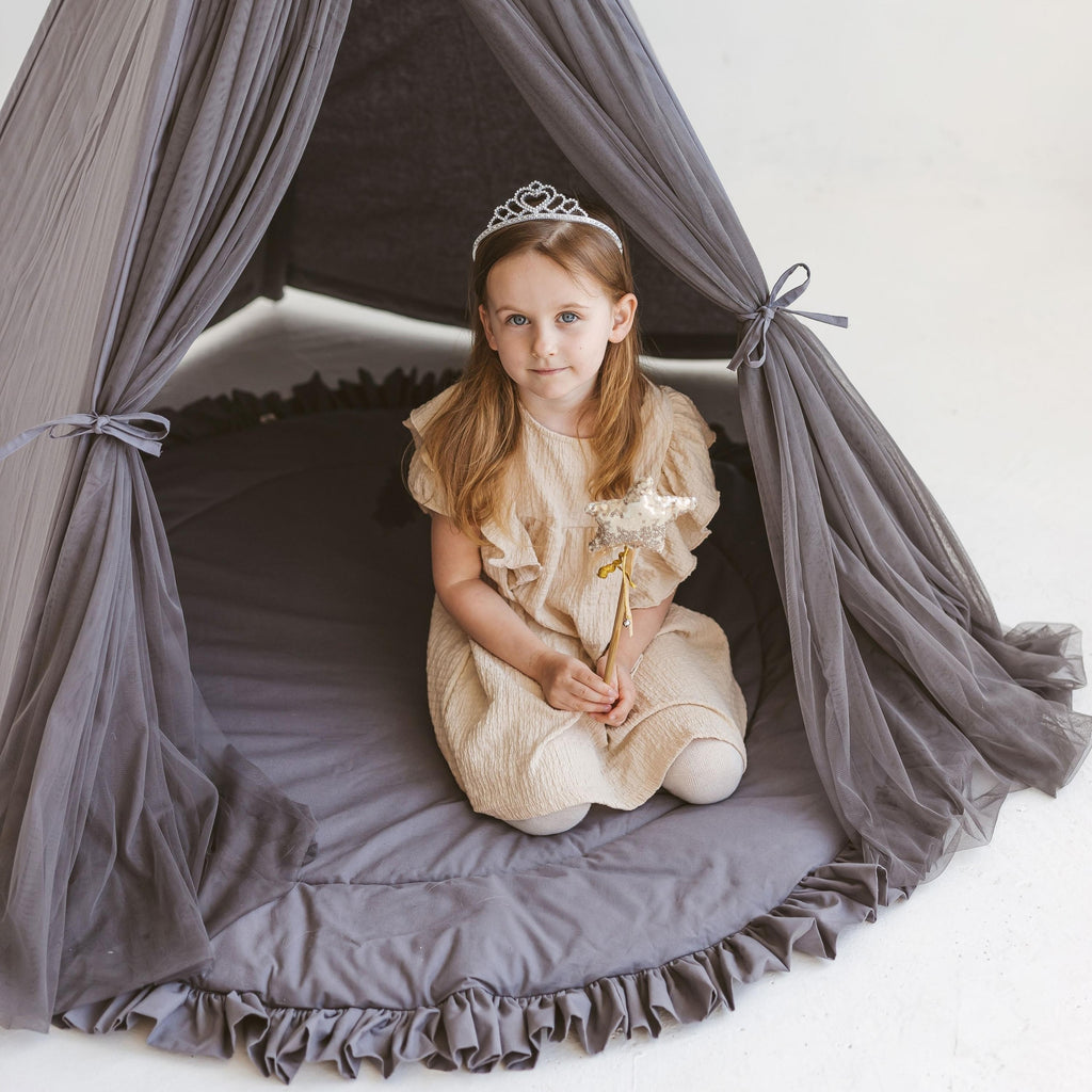 Tipi dla dzieci Fairy z tiulem szare Minicamp – widok 3