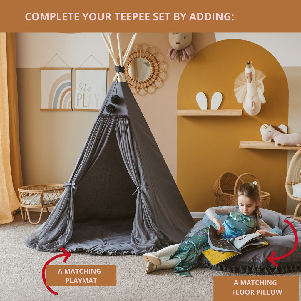 Tipi dla dzieci Fairy z tiulem szare Minicamp – widok 6