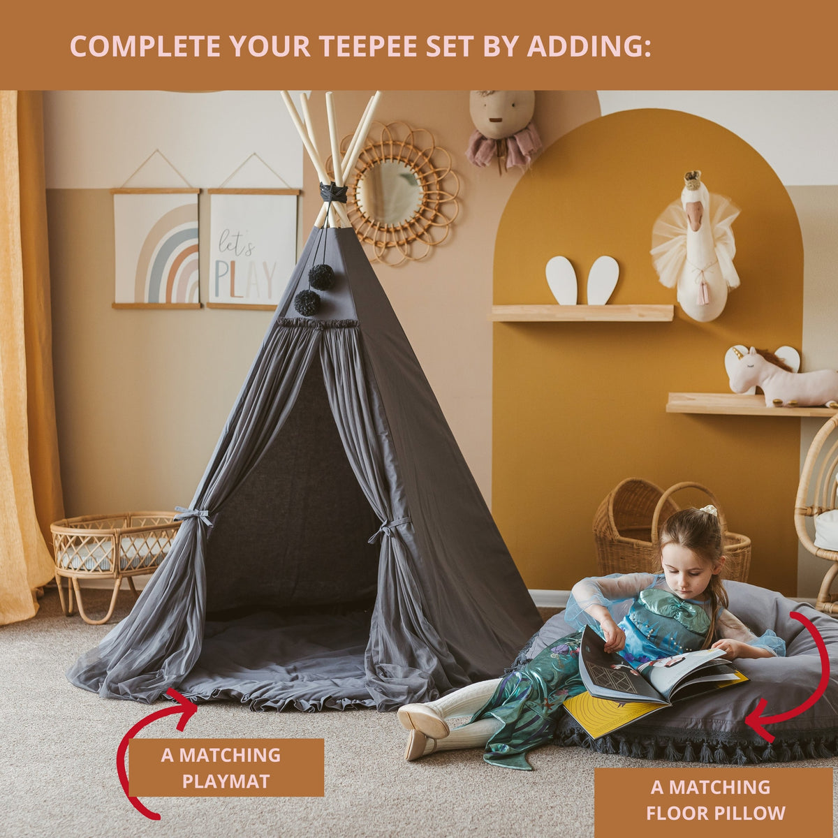 Tipi dla dzieci Fairy z tiulem szare Minicamp – widok 6