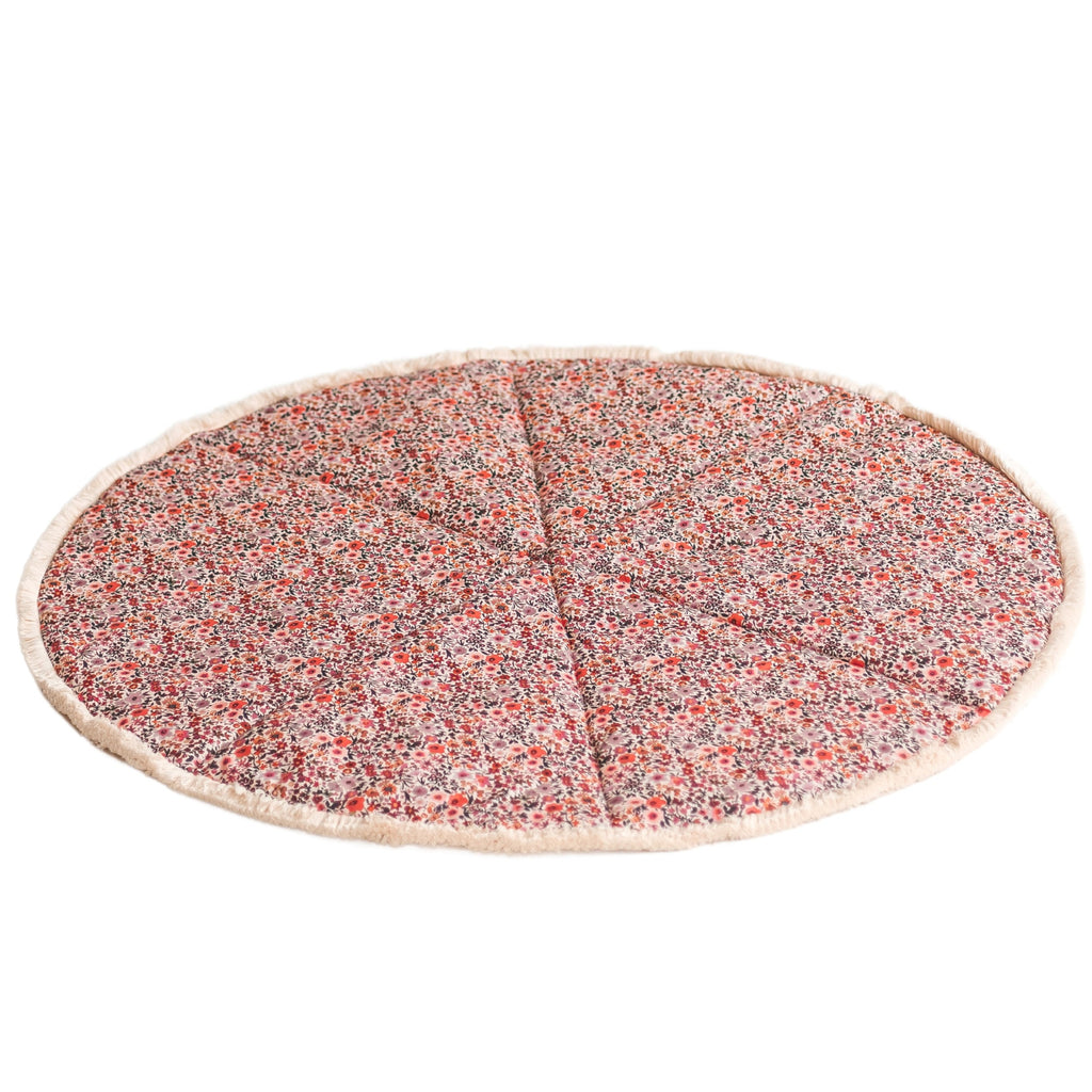 Tapis rond à franges rose fleuri Minicamp