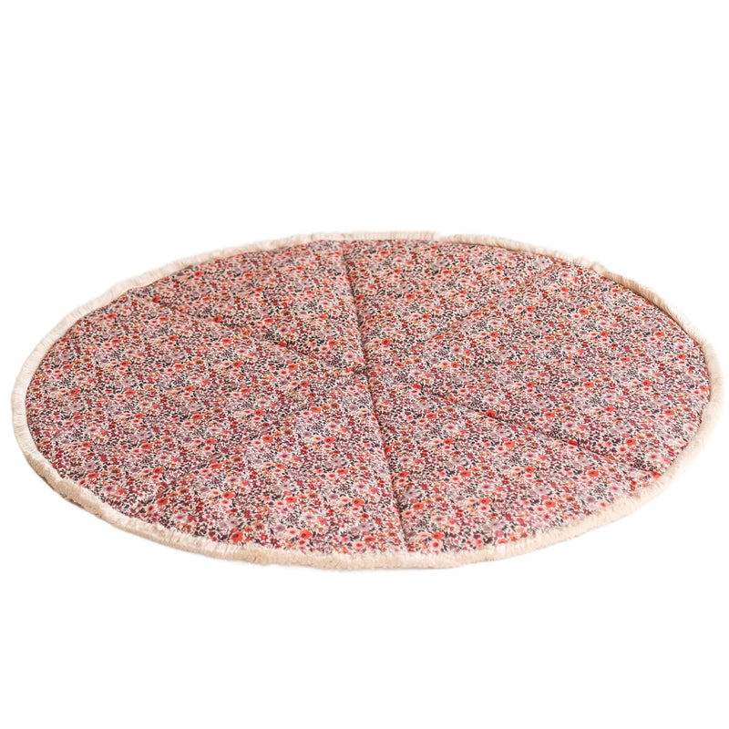 Rundteppich Minicamp mit Fransen 115 cm, rosa geblümt