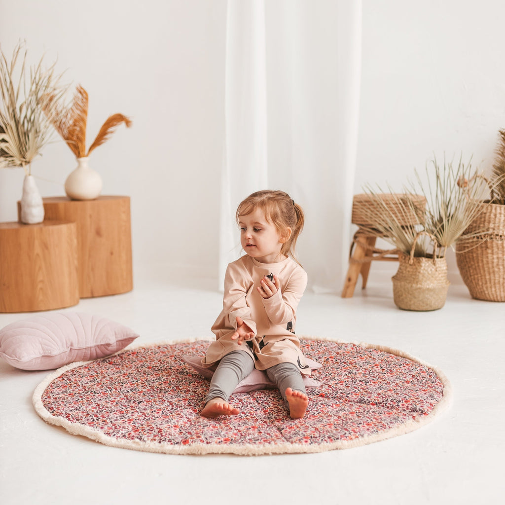 Tapis rond à franges rose fleuri Minicamp – vue 4