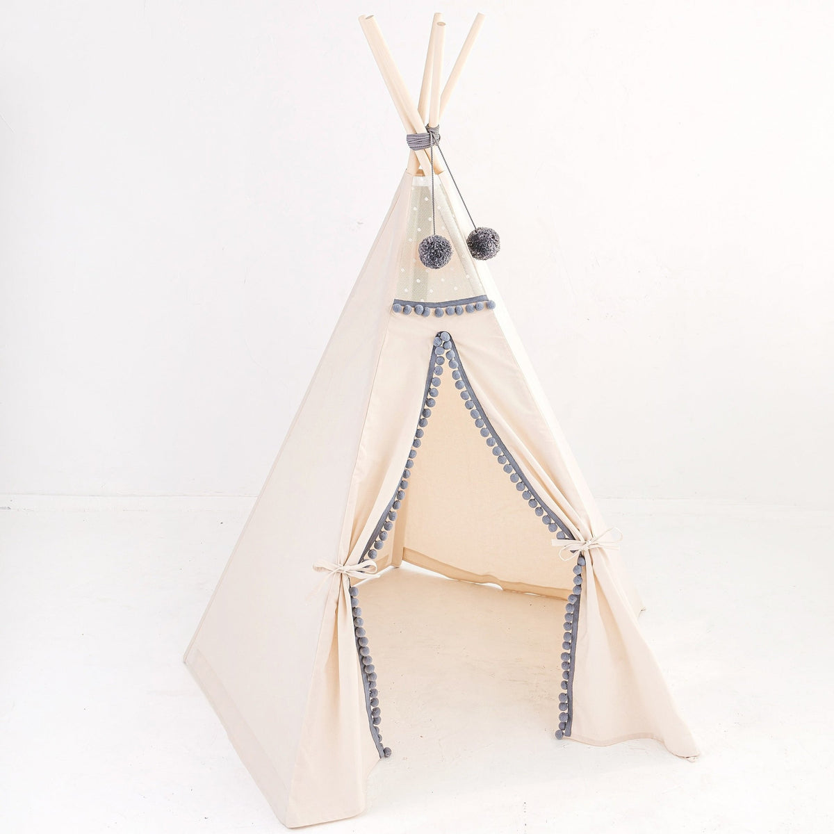 Tipi enfant à pompons gris écru Minicamp – vue 3