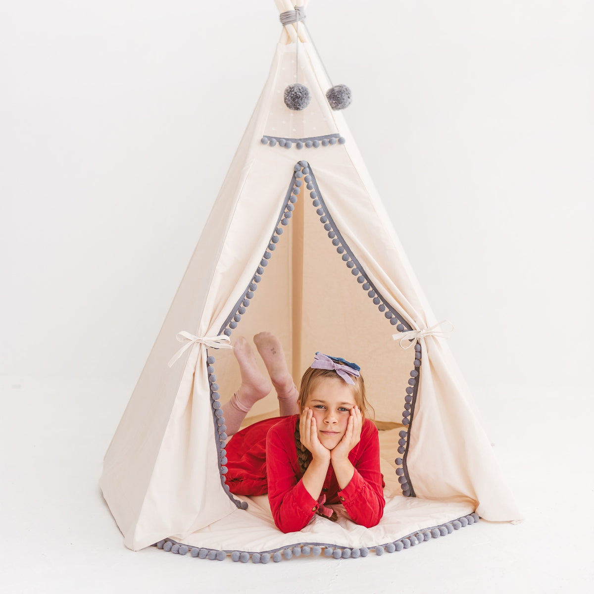 Tipi enfant à pompons gris écru Minicamp – vue 2