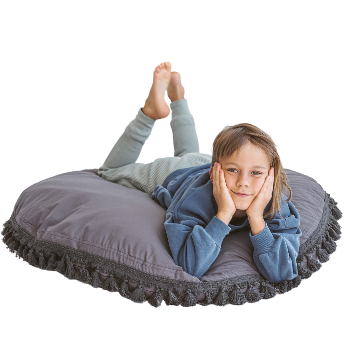 Coussin de sol à glands gris Minicamp