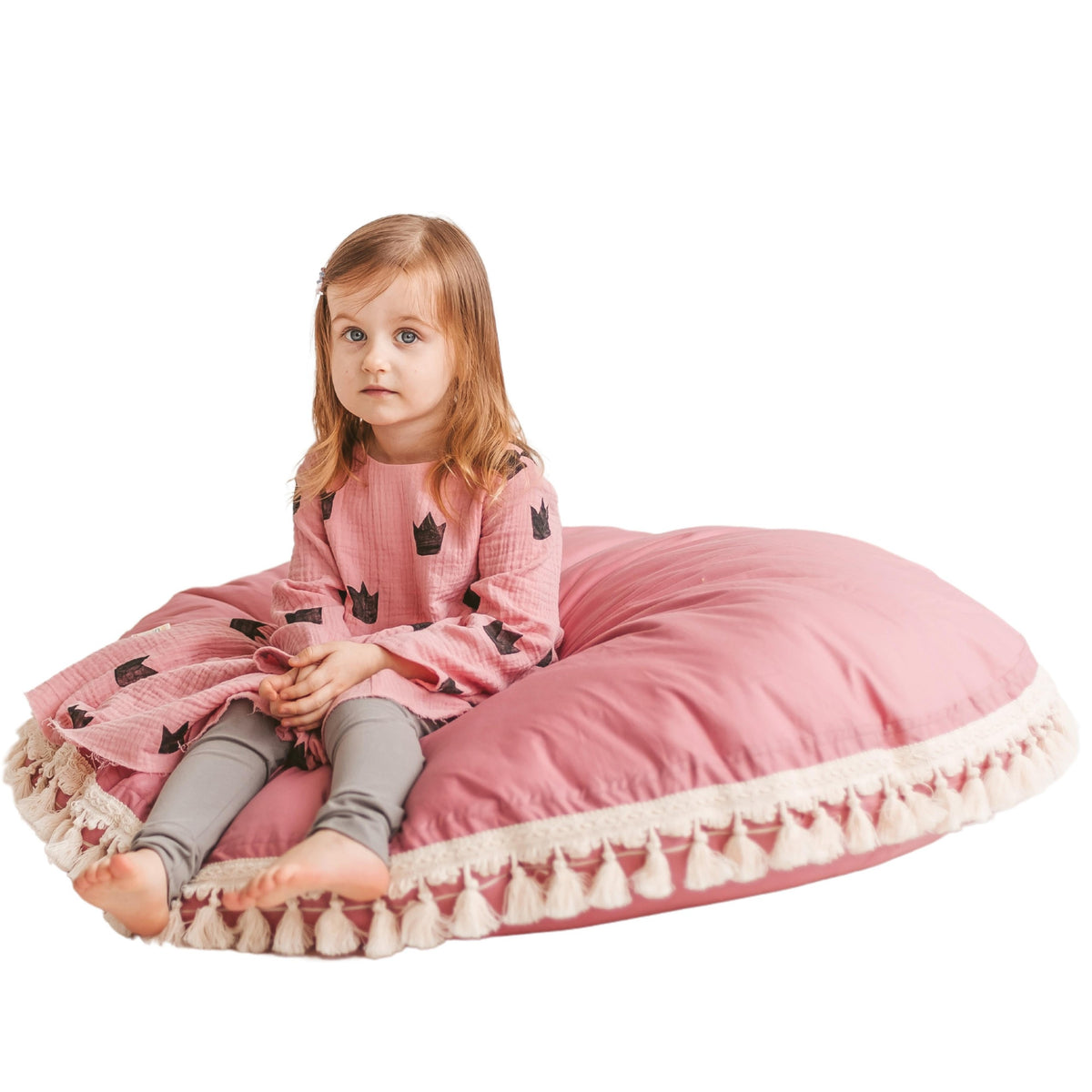 Coussin de sol à glands rose Minicamp