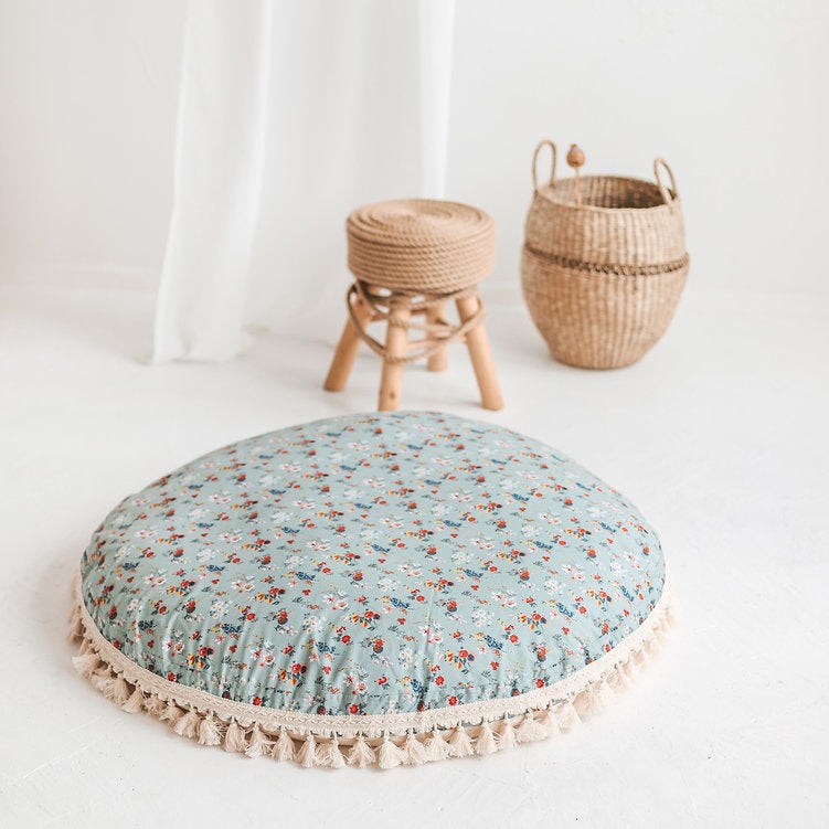 Coussin de sol à glands menthe fleuri Minicamp – vue 3