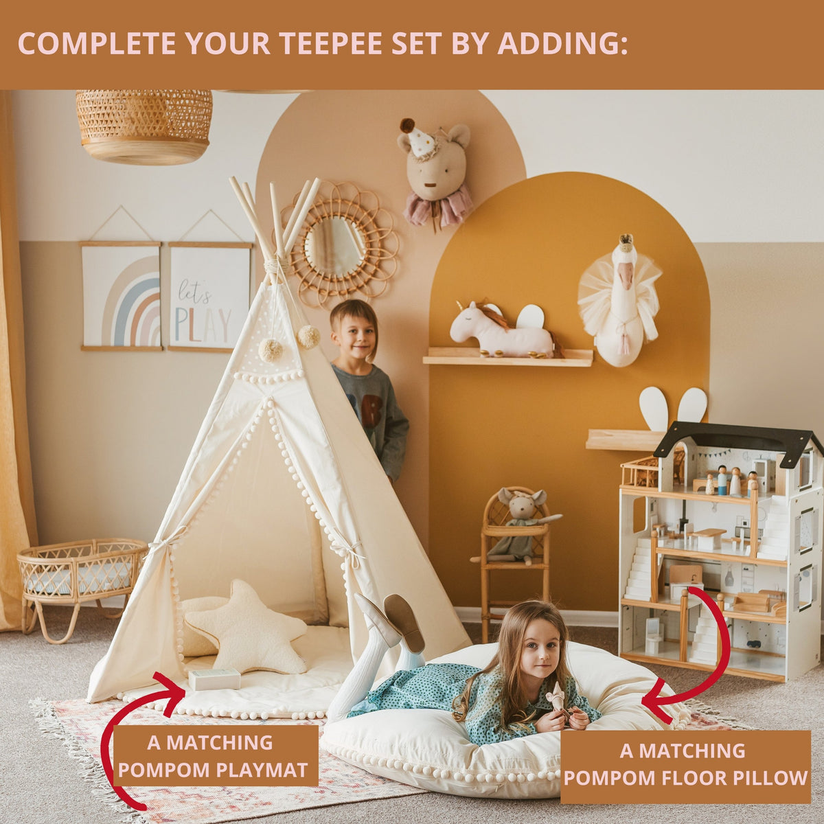 Tipi enfant Original à pompons écru Minicamp – vue 5