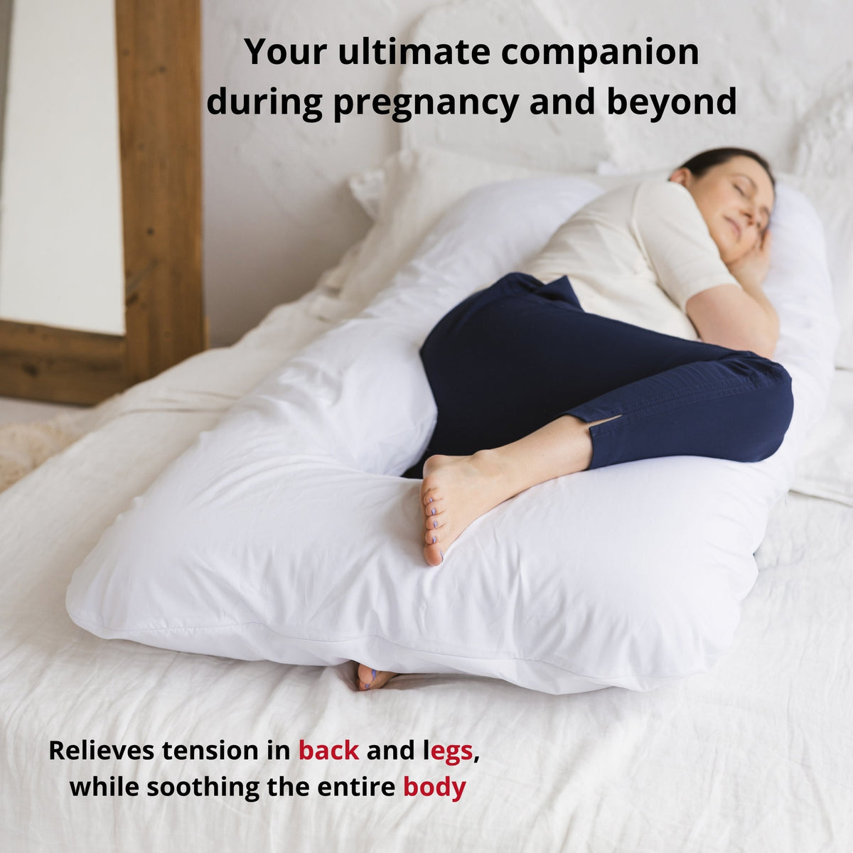Almohada de embarazo en U blanca Minicamp – vista 4
