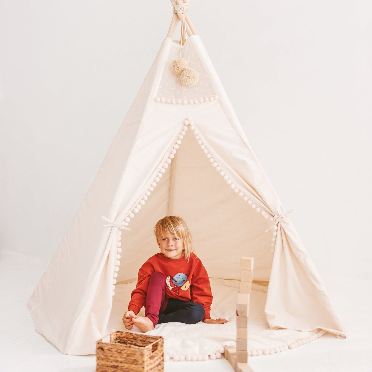 Tipi enfant XL à pompons écru Minicamp – vue 3