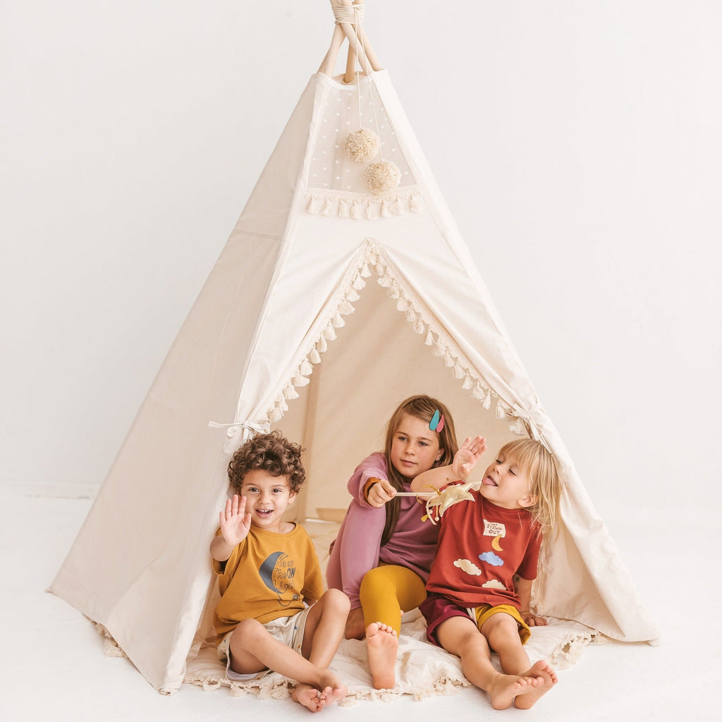 Tipi enfant XL à glands écru Minicamp – vue 2