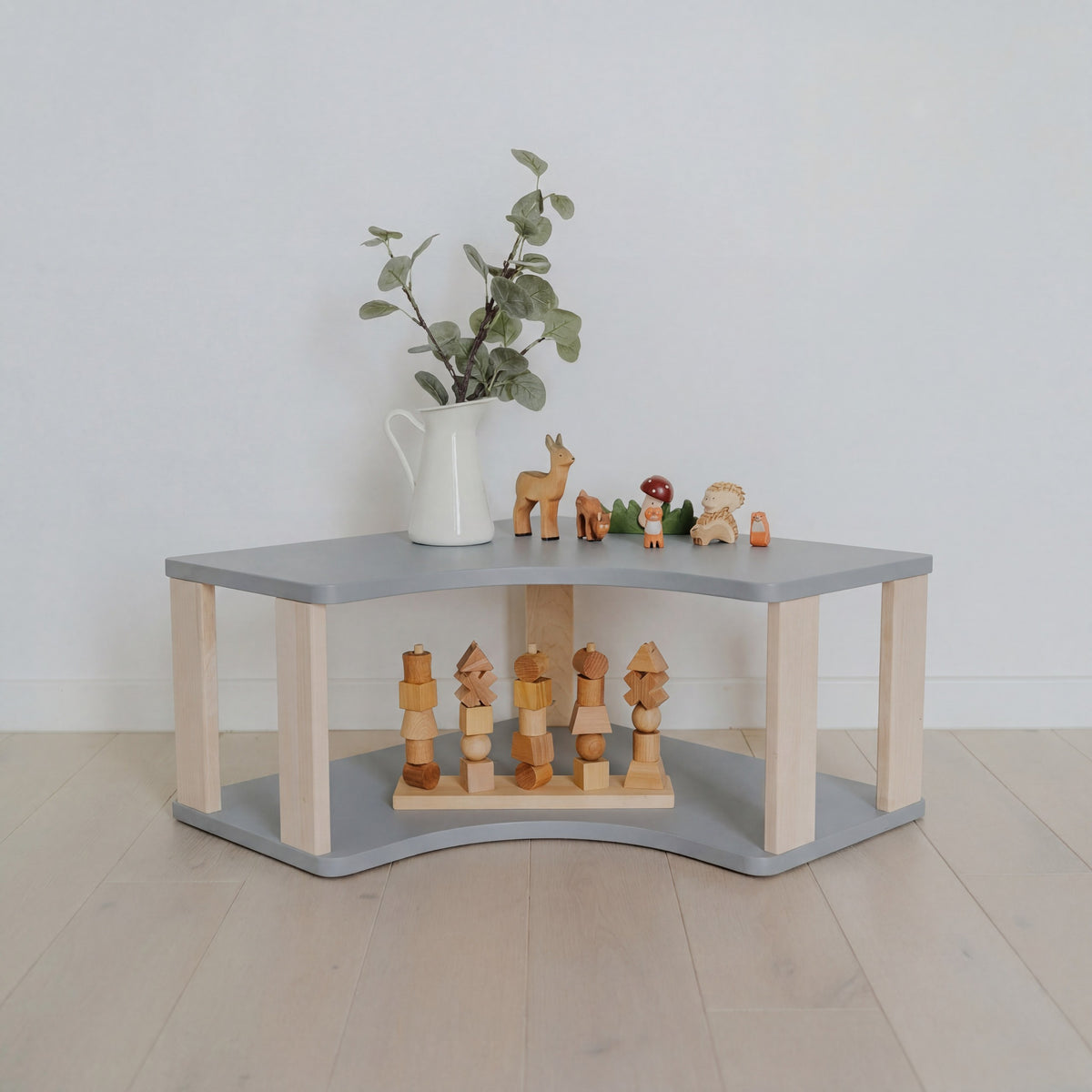 Scaffale One Little Pine Corner 2 piani grigio/naturale