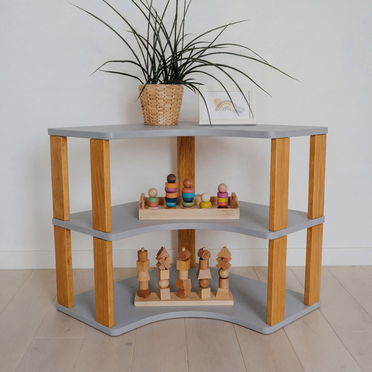 Scaffale One Little Pine Corner 3 piani, grigio/marrone
