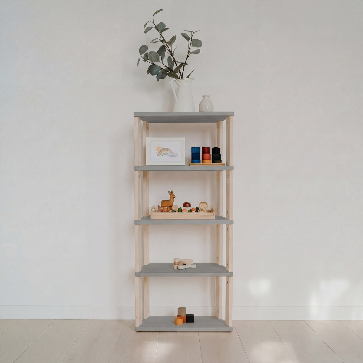Kast One Little Pine Mini 5 planken, grijs/naturel