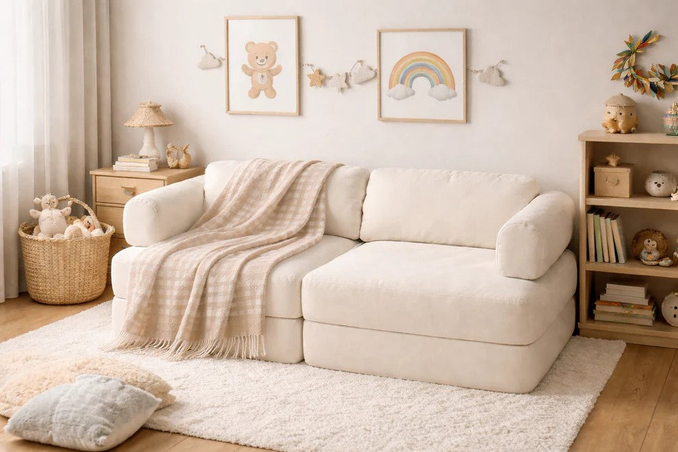 Canapé enfant modulable velours côtelé beige bees&blooms – vue 2