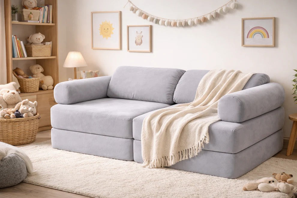 Canapé enfant modulable velours côtelé bleu bees&blooms – vue 2