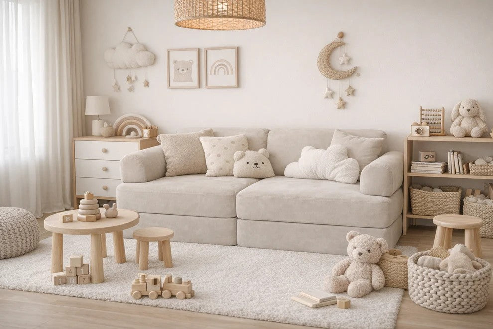 Canapé enfant modulable velours côtelé gris bees&blooms – vue 2