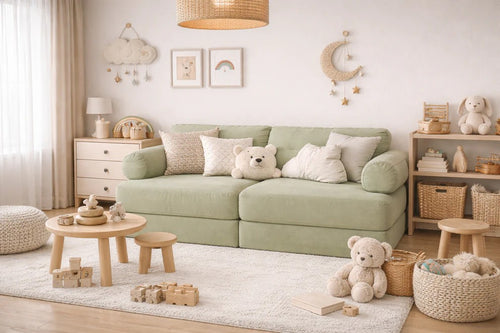 Canapé enfant modulable velours côtelé vert bees&blooms – vue 2