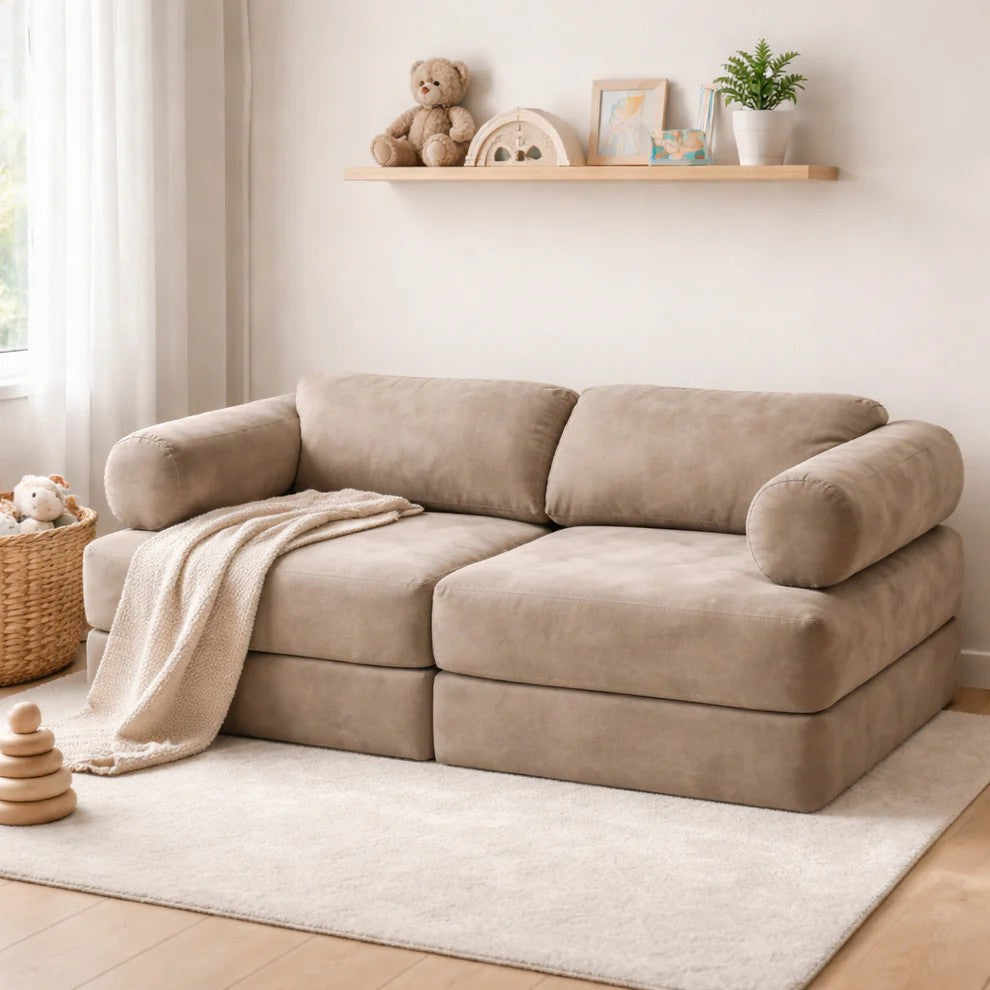 Canapé enfant modulable velours côtelé taupe bees&blooms – vue 2
