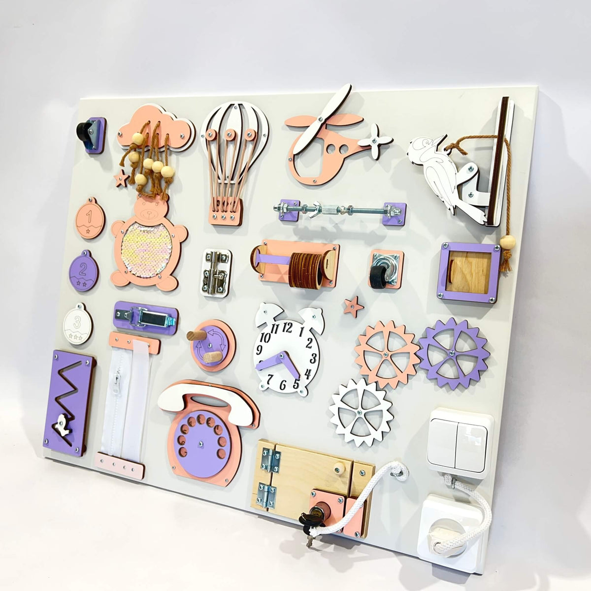 Pannello sensoriale Montessori 50×60 cm BusyBunnyToys – vista 2