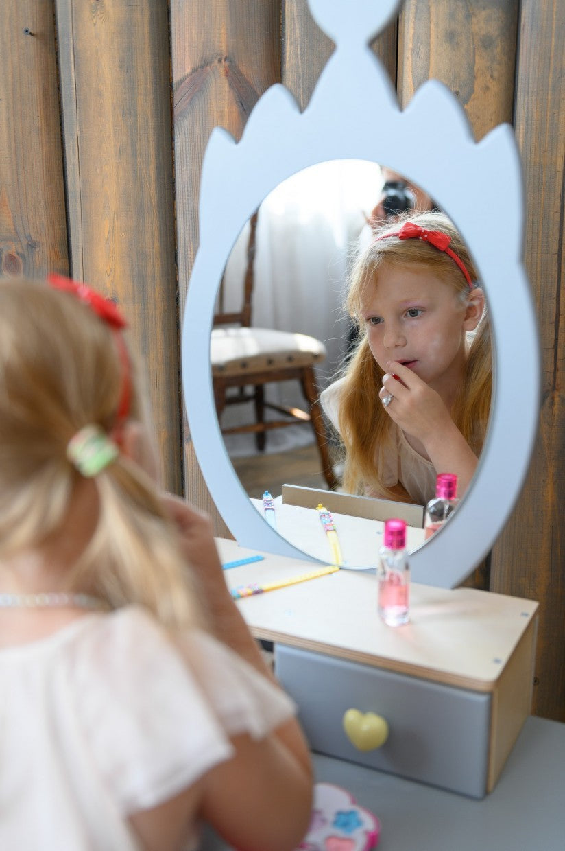 Coiffeuse enfant Family-scl Couronne avec chaise et miroir en bouleau