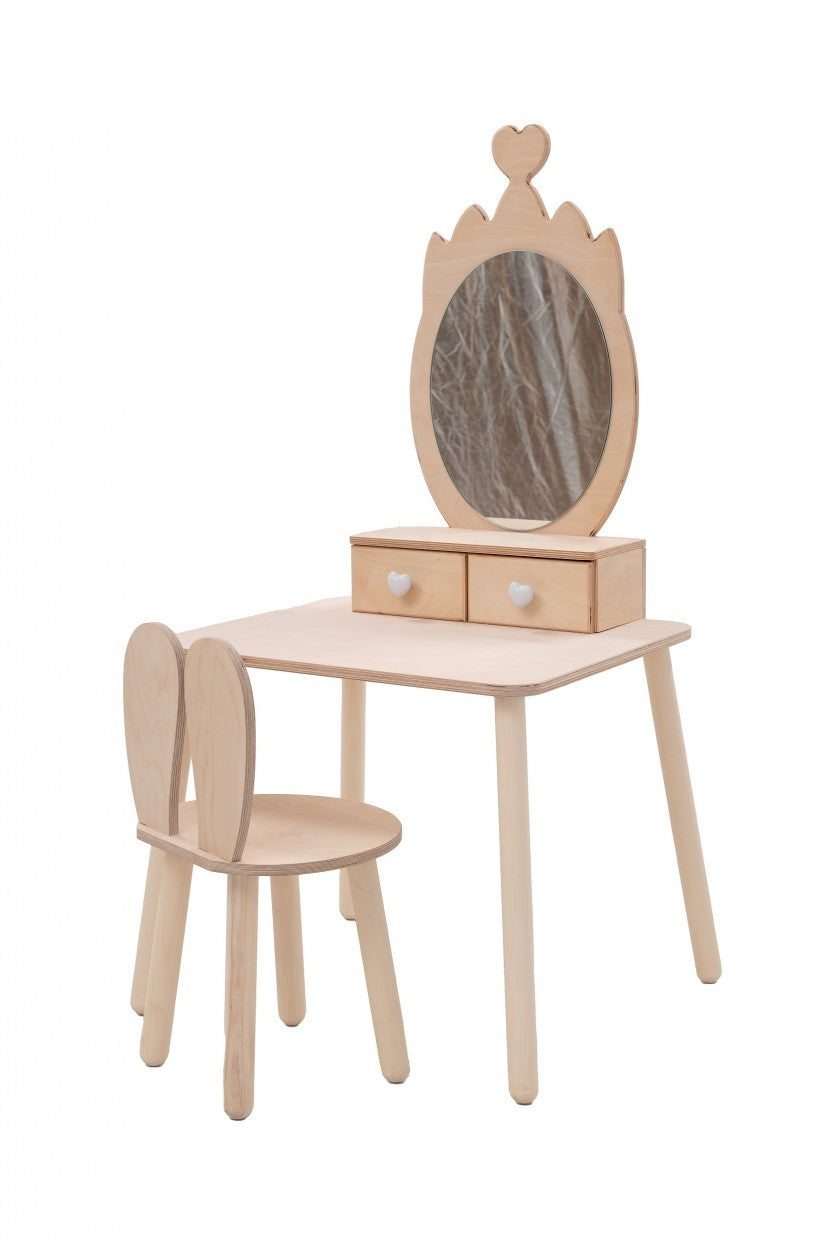 Coiffeuse enfant Family-scl Couronne avec chaise et miroir en bouleau