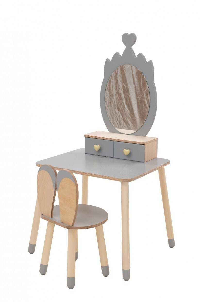 Coiffeuse enfant Family-scl Couronne avec chaise et miroir en bouleau