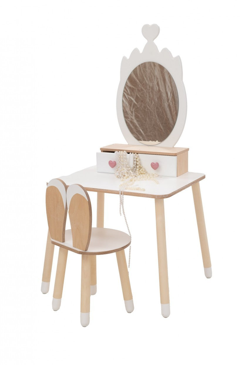 Coiffeuse enfant Family-scl Couronne avec chaise et miroir en bouleau
