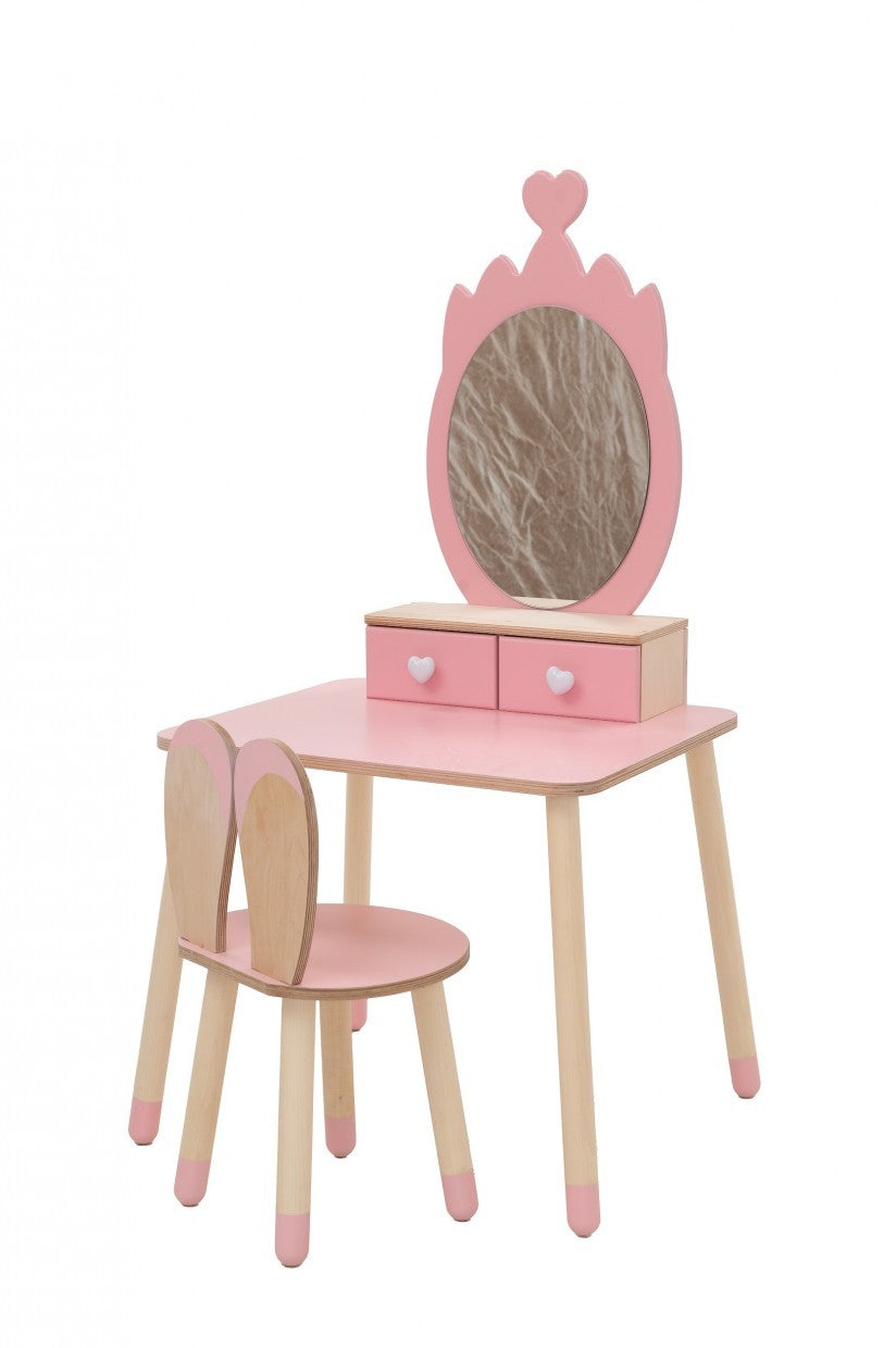 Coiffeuse enfant Family-scl Couronne avec chaise et miroir en bouleau