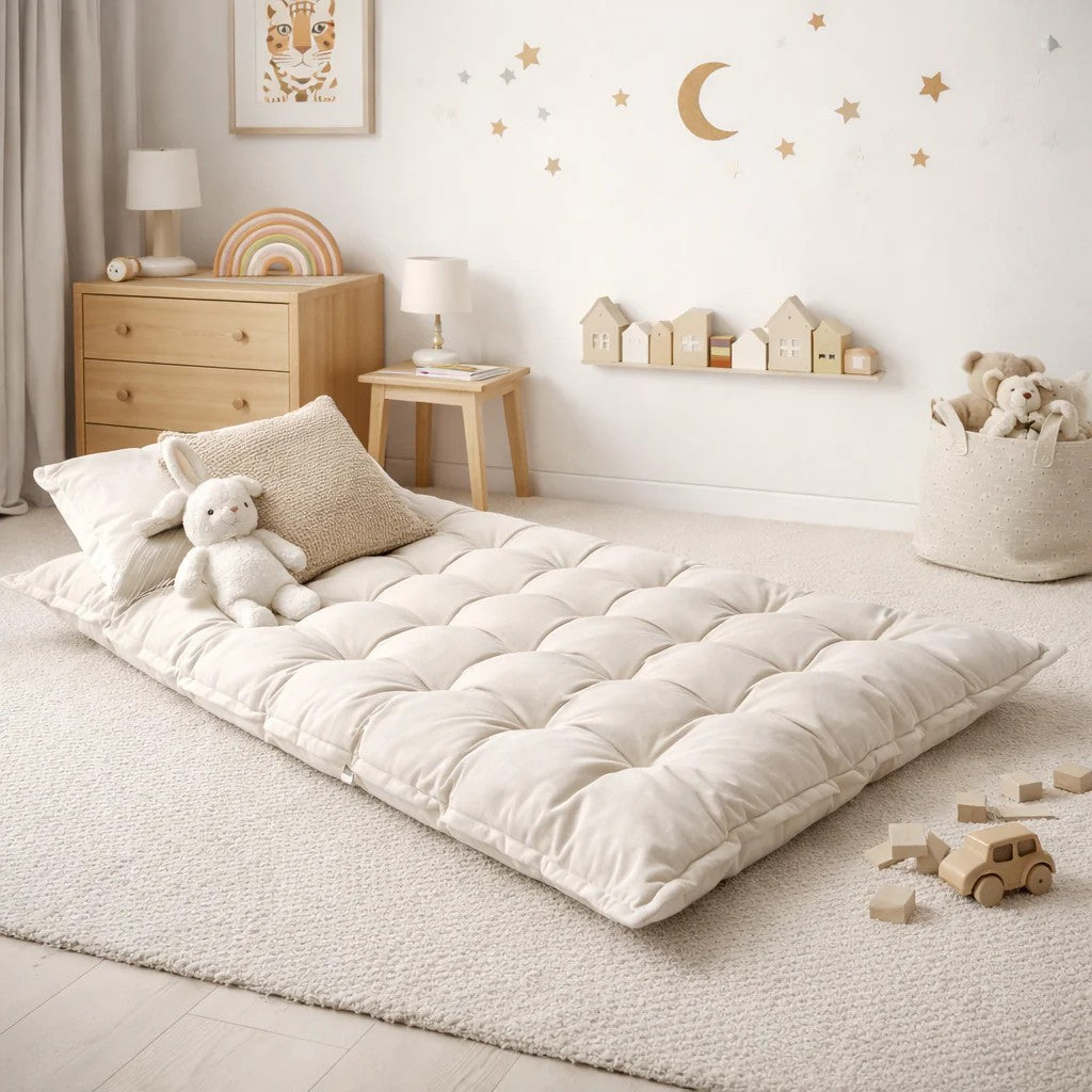 Coussin de sol enfant matelassé beige bees&blooms – vue 3