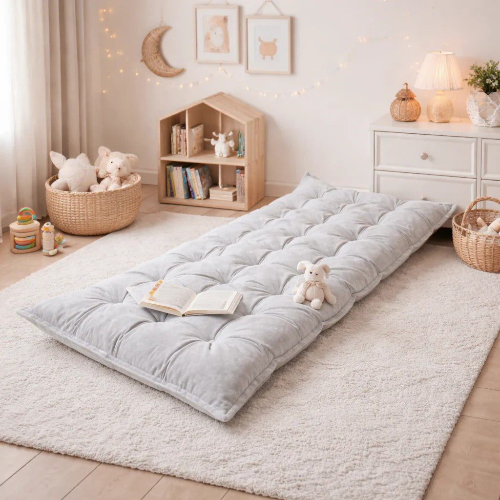Coussin de sol enfant matelassé bleu bees&blooms – vue 2